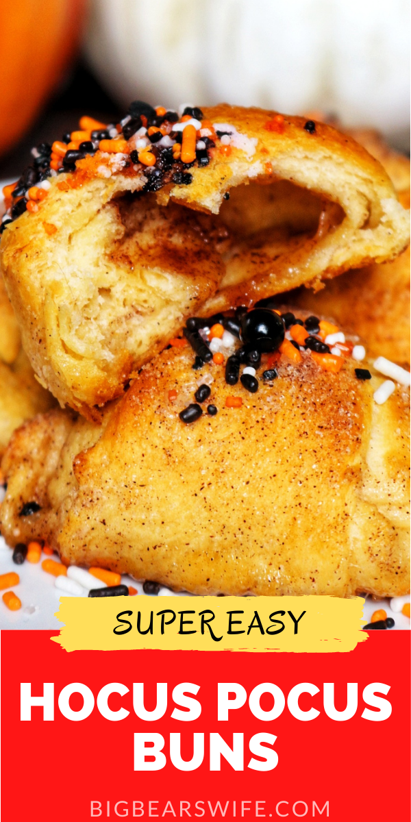These super easy Hocus Pocus Buns are marshmallow vanishing breakfast rolls with tasty cinnamon and sugar inside and out. These hocus pocus crescent rolls have a Halloween twist with Halloween sprinkles but they're amazing without the sprinkles as well.  via @bigbearswife