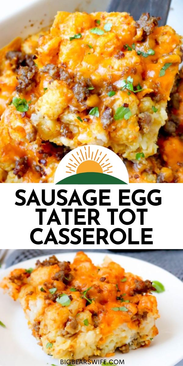 A breakfast casserole that's perfect any morning or even great made the night before! This Sausage Egg and Cheese Tater Tot Casserole is packed with all of your breakfast favorites!  via @bigbearswife