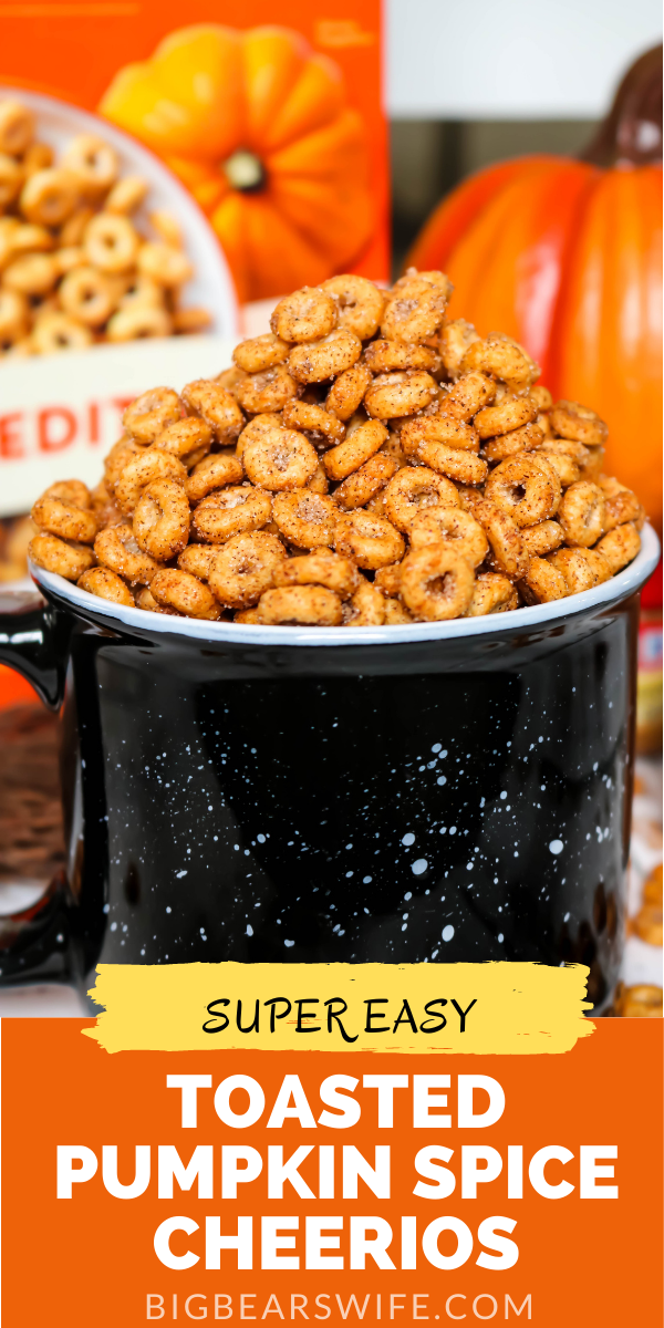 Love Pumpkin Spice? These Toasted Pumpkin Spice Cheerios are perfect for snacking and so quick to make! A toasted Cheerios vintage treat with a pumpkin spice twist!  via @bigbearswife