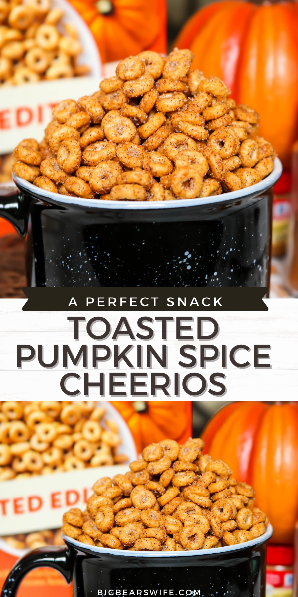 Love Pumpkin Spice? These Toasted Pumpkin Spice Cheerios are perfect for snacking and so quick to make! A toasted Cheerios vintage treat with a pumpkin spice twist!  via @bigbearswife