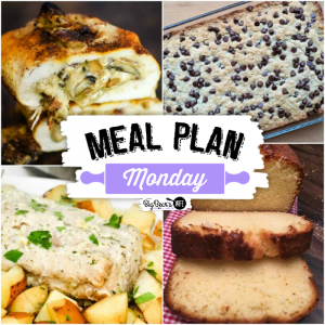 Welcome to this week's Meal Plan Monday 232! This week we're featuring Pound Cake with Sweetened Condensed Milk, Pork Loin & Potatoes, Oatmeal Breakfast Cake and Stuffed Mushroom Spiraled Chicken.