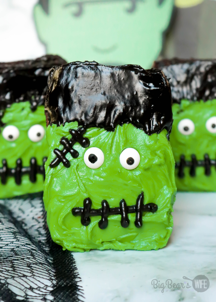 Frosted Frankenstein Brownies are perfect for boxed brownie or homemade brownies with my favorite brownie recipe. Use a bit of frosting and candy eyes to turn brownies into the cutest Halloween brownies. 
