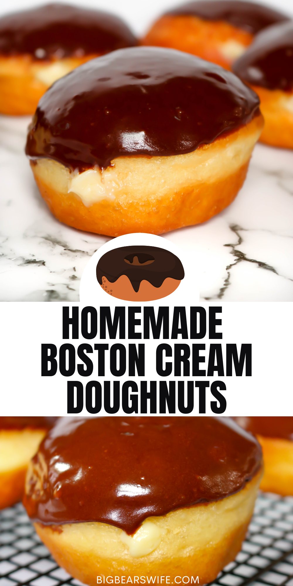These Homemade Boston Cream Doughnuts are a take on on the popular Boston Cream Pie dessert! Don't be afraid of making homemade doughnuts! It's easier to make doughnuts at home, than you think ! via @bigbearswife