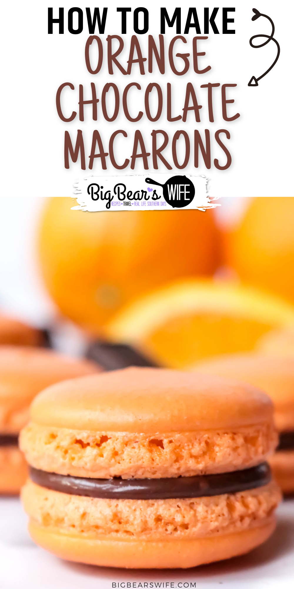 Dive into a sweet combination of orange and chocolate with these fantastically festive Orange Chocolate Macarons. These macarons have an orange flavored shell and they are filled with a wonderful homemade chocolate ganache. via @bigbearswife