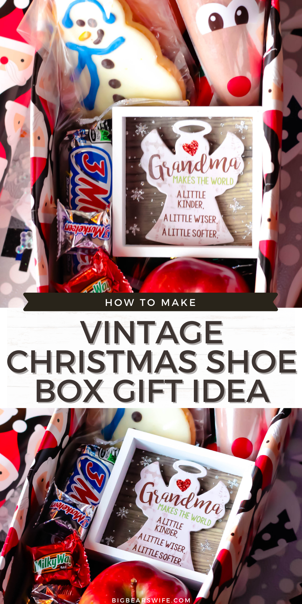 Want to bring back a sweet vintage Christmas tradition? Try this sweet Vintage Christmas Shoe Box Gift Idea! Fill it with candies, cookies and little gifts for a special person in your life! via @bigbearswife
