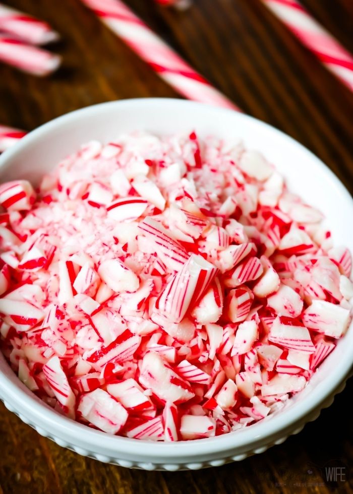 Crushed Candy Canes in white bowl
