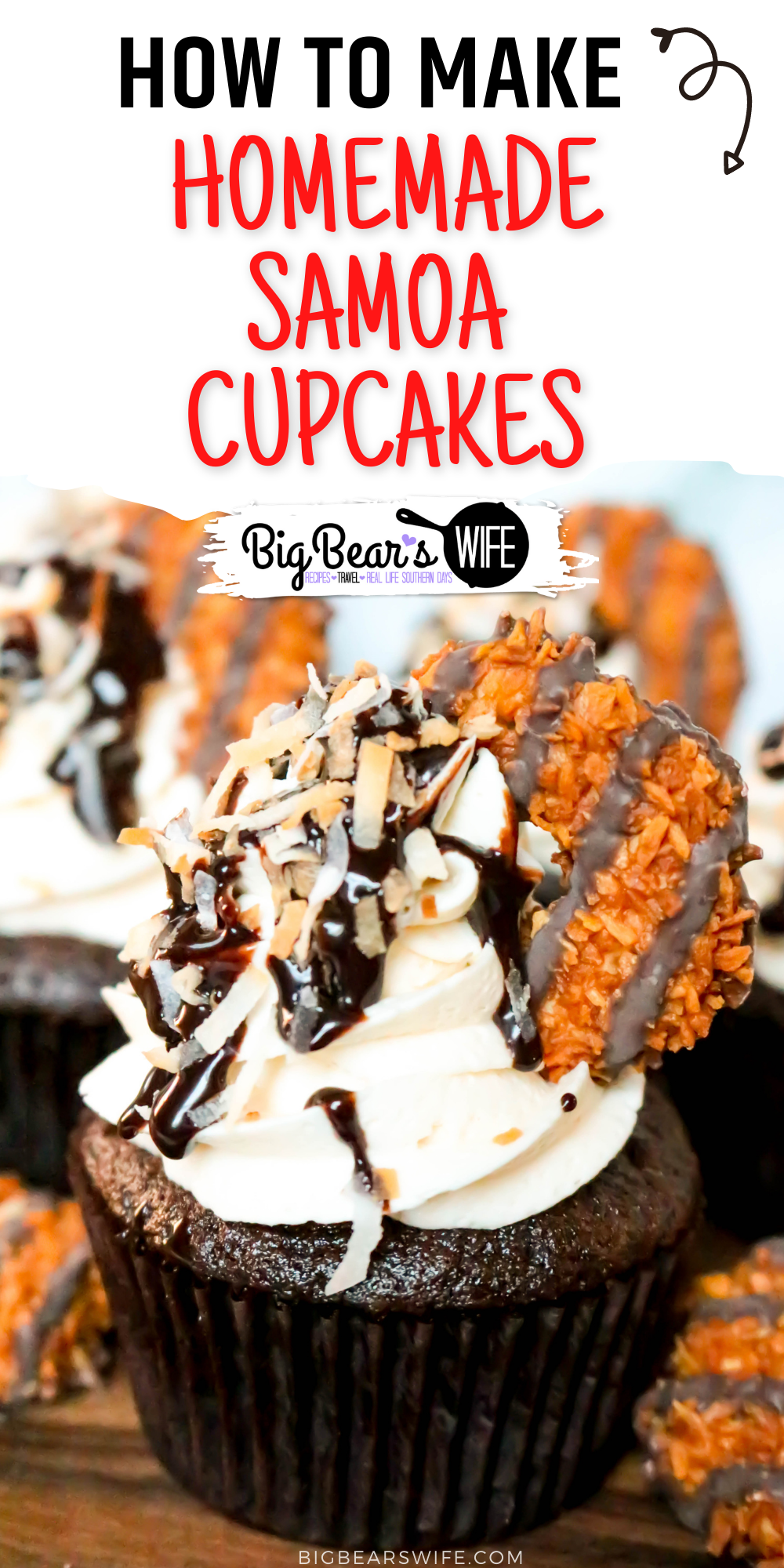 Turn your favorite Samoa cookie Girl Scout cookies into a homemade treat with these Samoa Cupcakes! These chocolate cupcakes have a caramel frosting and are topped with chocolate, toasted coconut and Samoa Cookies! 

 via @bigbearswife