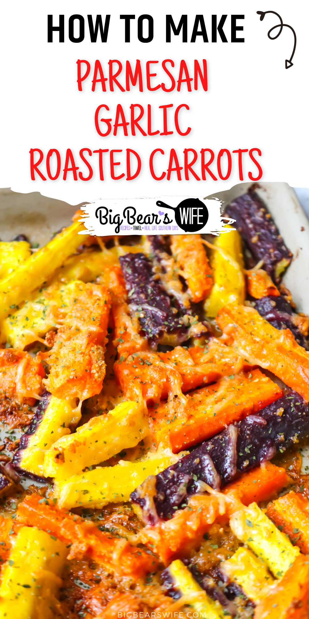 If you love oven roasted carrots, garlic and parmesan cheese then you're going to love these easy Parmesan Garlic Roasted Carrots! The Perfect side dish for a weeknight or weekend meal! via @bigbearswife