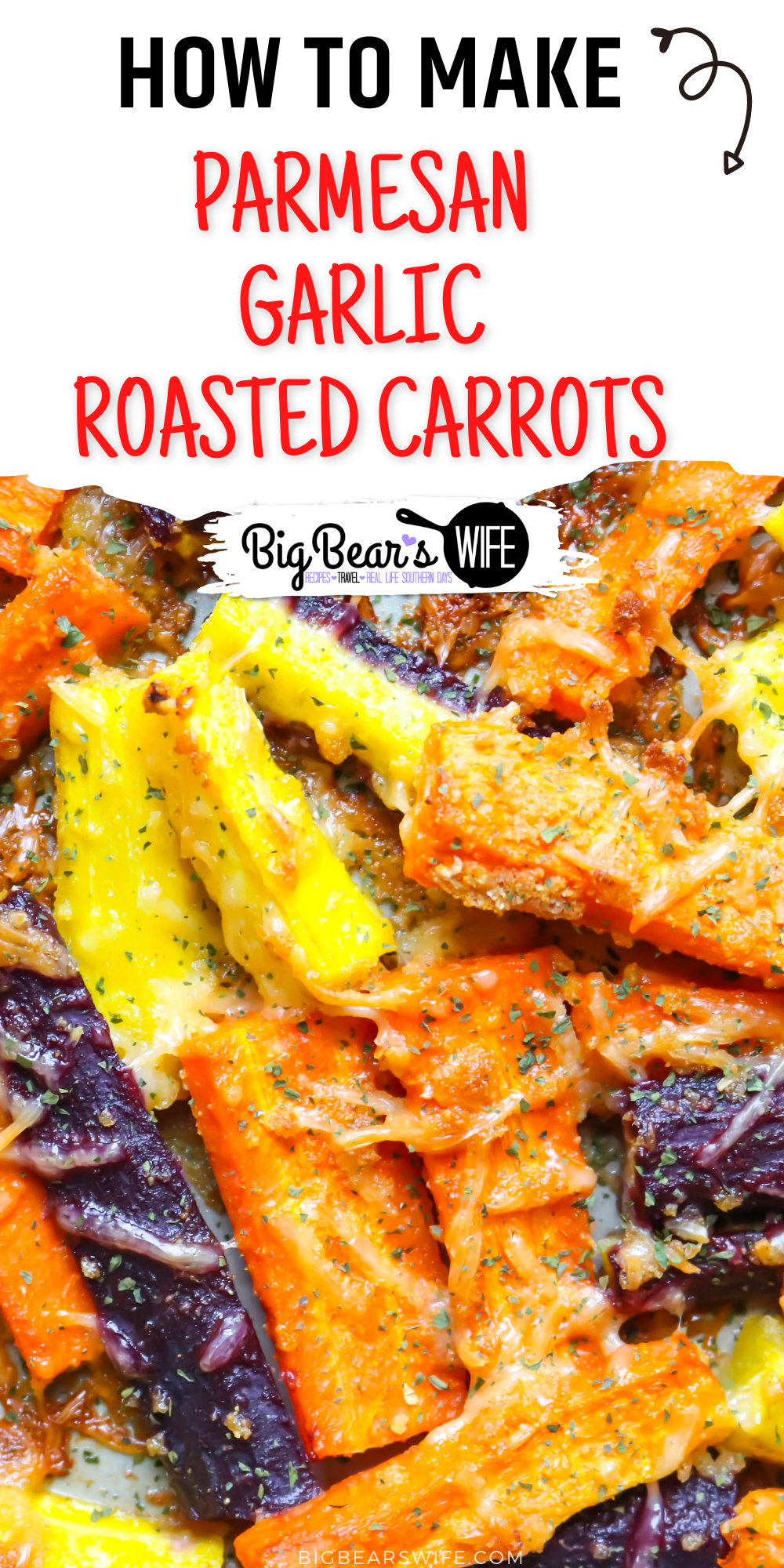 If you love oven roasted carrots, garlic and parmesan cheese then you're going to love these easy Parmesan Garlic Roasted Carrots! The Perfect side dish for a weeknight or weekend meal! via @bigbearswife