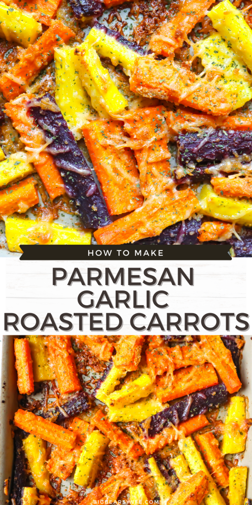 If you love oven roasted carrots, garlic and parmesan cheese then you're going to love these easy Parmesan Garlic Roasted Carrots! The Perfect side dish for a weeknight or weekend meal!