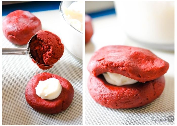 Cover cream cheese filling red velvet cookie dough