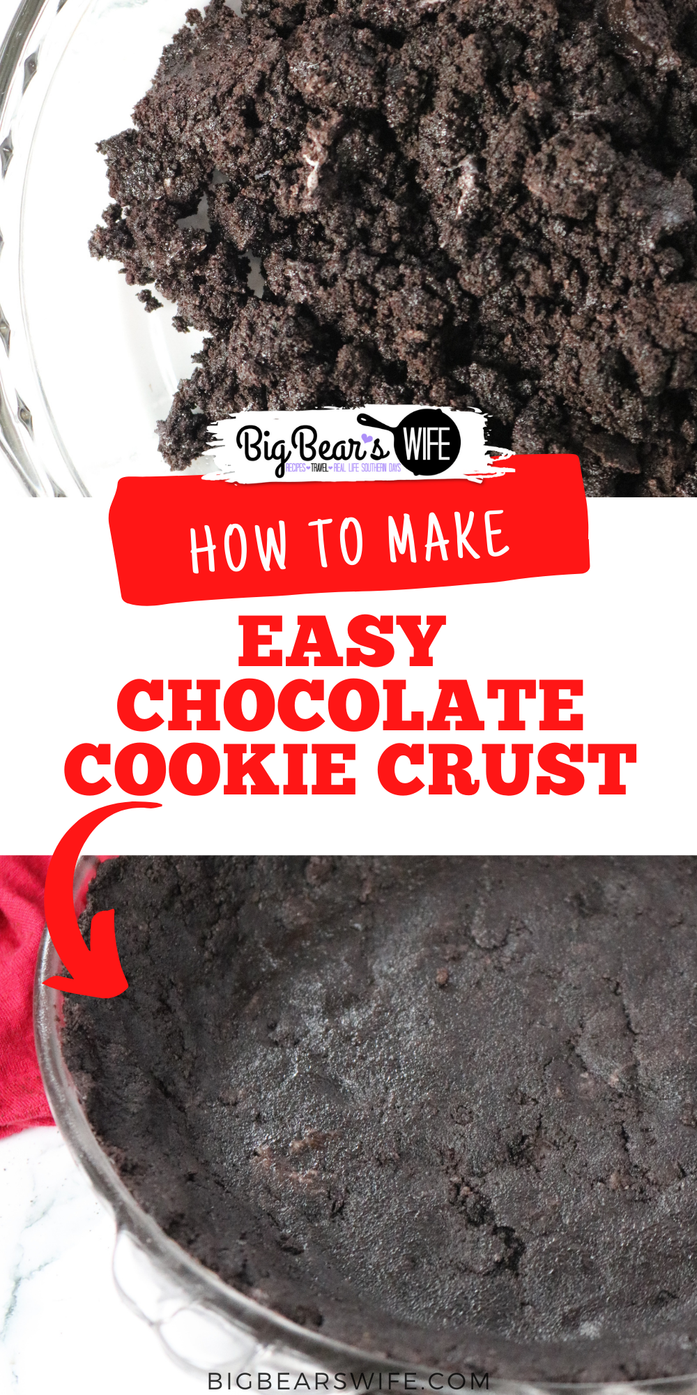 Two ingredients is all it takes to create this Easy Chocolate Cookie Crust at home! Perfect for Bake or No Bake Pie Options! This Oreo cookie crust is so delicious and easy to make! Easy Chocolate Cookie Crust - Bake or No Bake Options via @bigbearswife