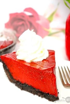 A Slice of Red Velvet Chocolate Pie on a white plate