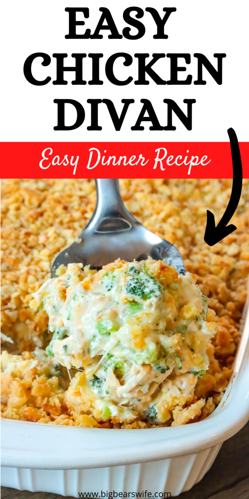 This Easy Chicken Divan Recipe is a delicious and creamy casserole that you're going to fall in love with! Broccoli, chicken and a creamy sauce are mixed together in this casserole with 2 types of cheese and topped with butter crackers! 