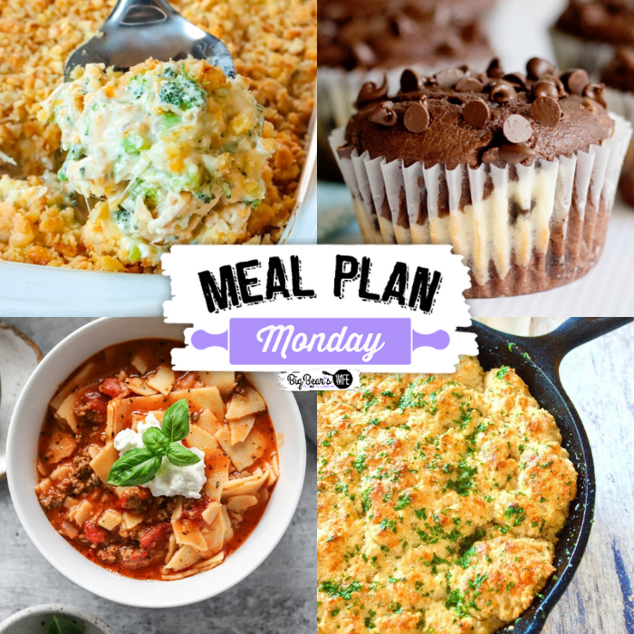  Welcome to Meal Plan Monday 255! This week we're featuring recipes like; One-Pot Lasagna Soup, Red Lobster Cheddar Biscuits, Cheesecake Chocolate Chip Muffins and Easy Chicken Divan!