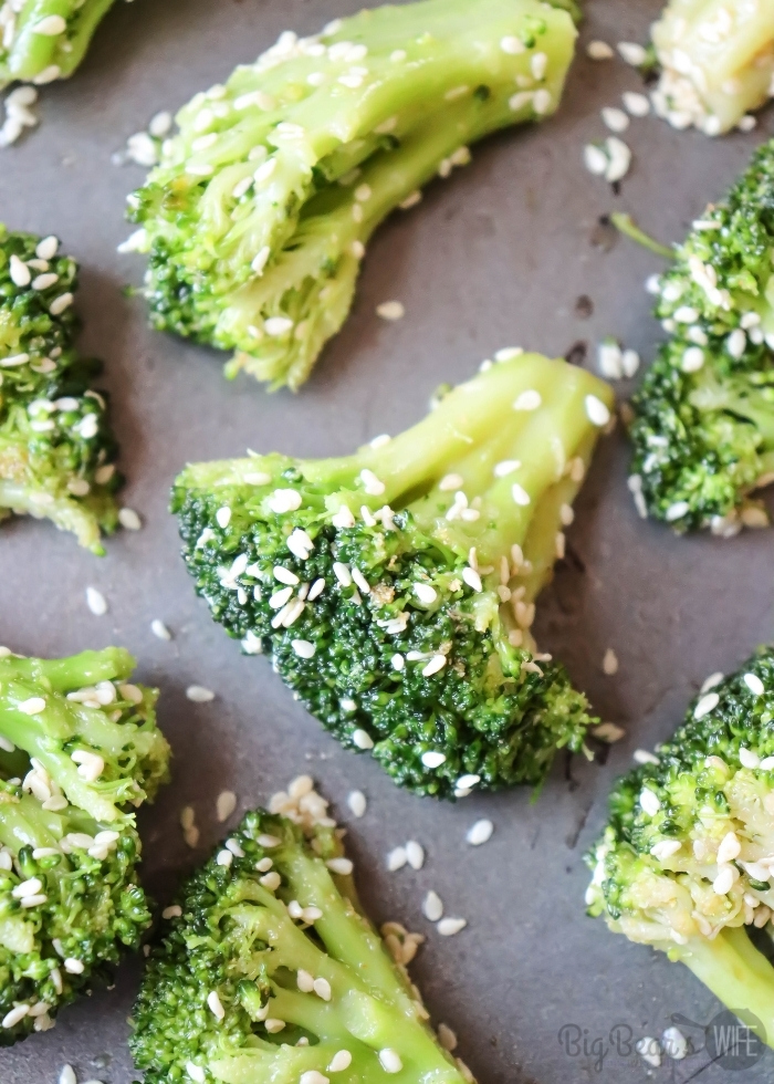 Raw Broccoli with Sesame Seeds on baking sheet (1)