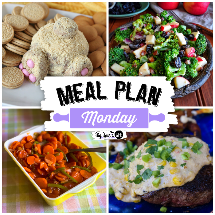 Welcome to this week’s edition of Meal Plan Monday! This week we are featuring Easter Bunny Butt Cheesecake Cheese Ball, Magic Carrots, Cherry Pecan Broccoli Salad, & Steak with Mexican Street Corn!