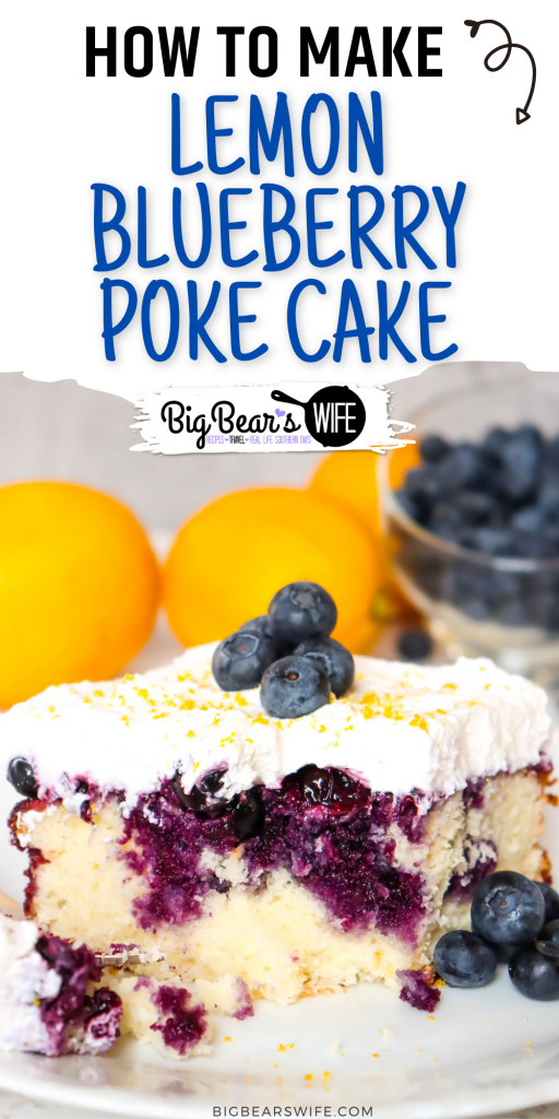 Lemon Blueberry Poke Cake - Welcome spring with this light and fresh lemon poke cake that is topped with a homemade fresh blueberry sauce and lemon crème chantilly! 