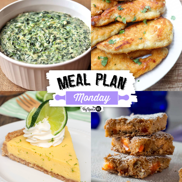 Welcome to Meal Plan Monday 260! We're featuring recipes like, Easy Homemade Creamed Spinach , Parmesan Crusted Chicken Romano (Cheesecake Factory Copycat), Old Fashioned Orange Slice Bars and a wonderful Key Lime Tart!