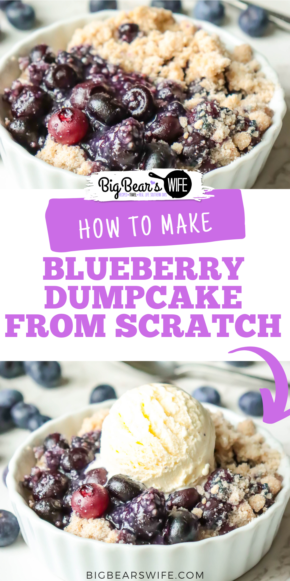 This recipe is a homemade take on the popular fruit dump cakes! This Blueberry Dump Cake takes only 30 minutes to bake and it is perfect  with vanilla ice cream! 
 via @bigbearswife