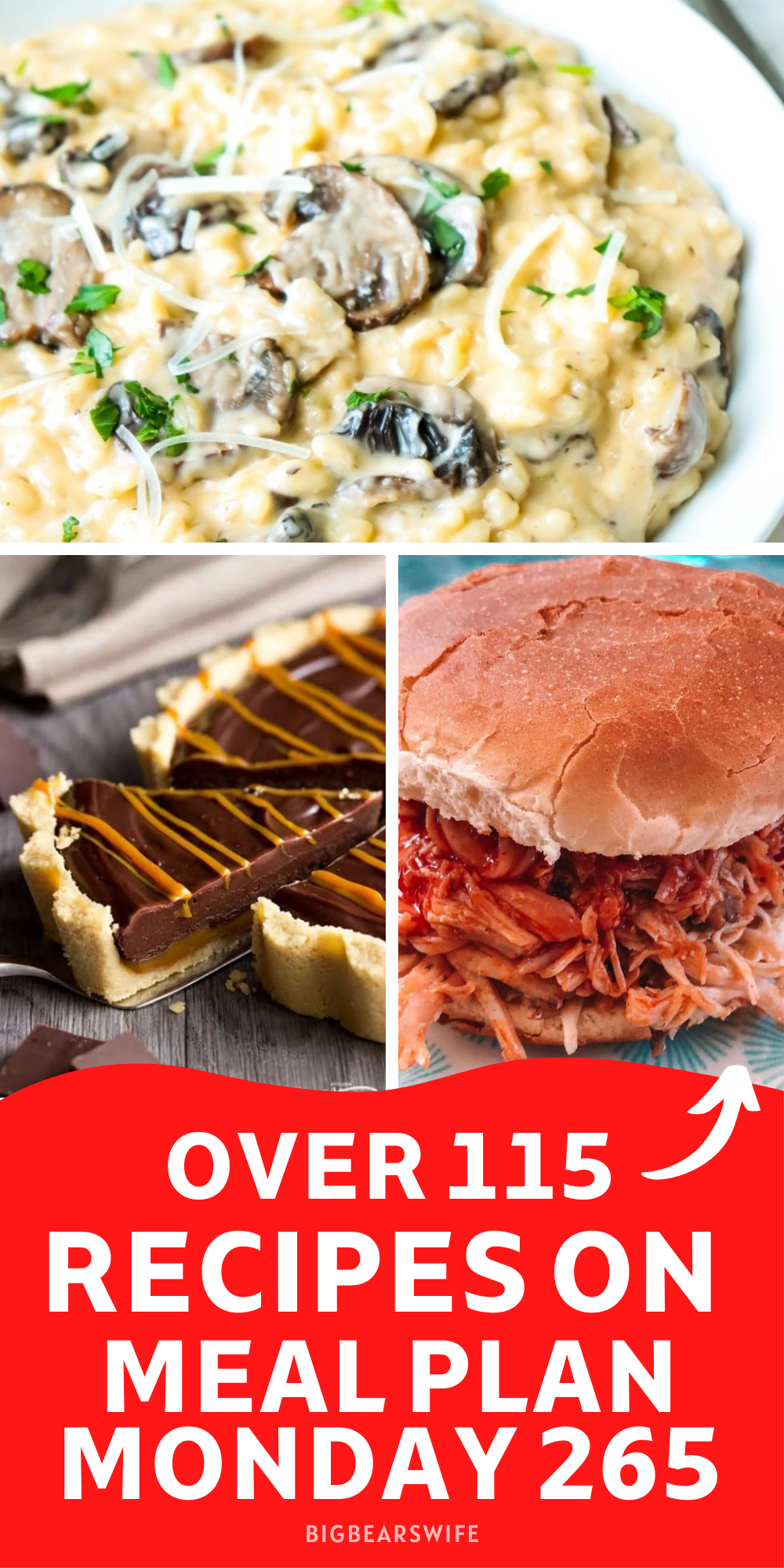 Welcome to Meal Plan Monday 265! We're featuring recipes like, Mexican Stuffed Shells, Slow Cooker Buffalo Chicken, Insanely Easy No Bake Caramel Chocolate Tart and Mushroom Risotto! via @bigbearswife