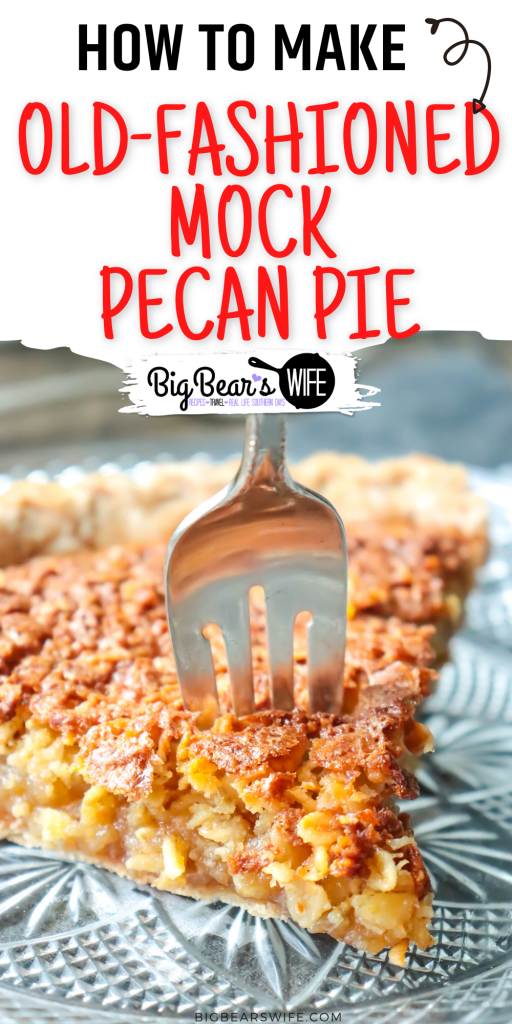 Old-Fashioned Mock Pecan Pie is a vintage pie recipe that is also know as "Depression Pie" or "Oatmeal Pie" and it was popular in the 1920s and 1930s during the depression. 