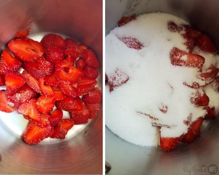 Sliced Strawberries in a pan with sugar