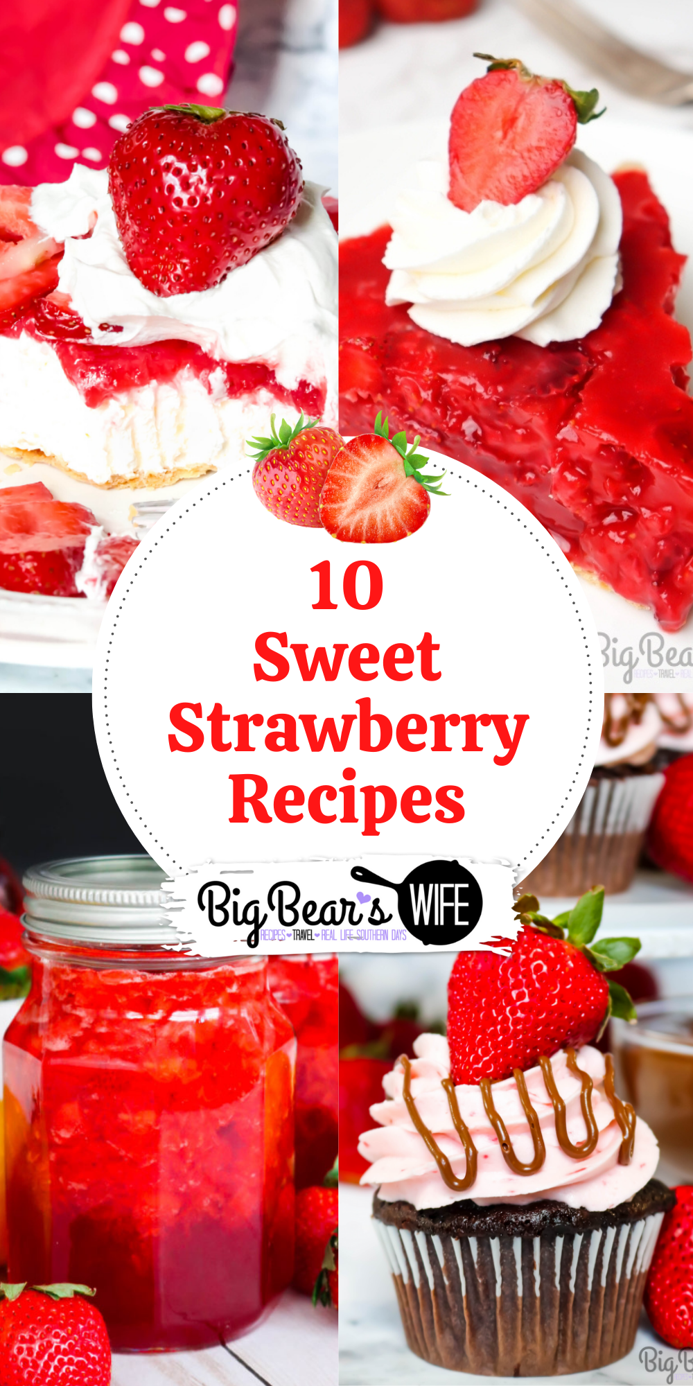 Summer weather is here which means it is time for tons of strawberry recipes! Here you'll find 10 sweet strawberry recipes that are perfect for those ripe summer strawberries!  via @bigbearswife