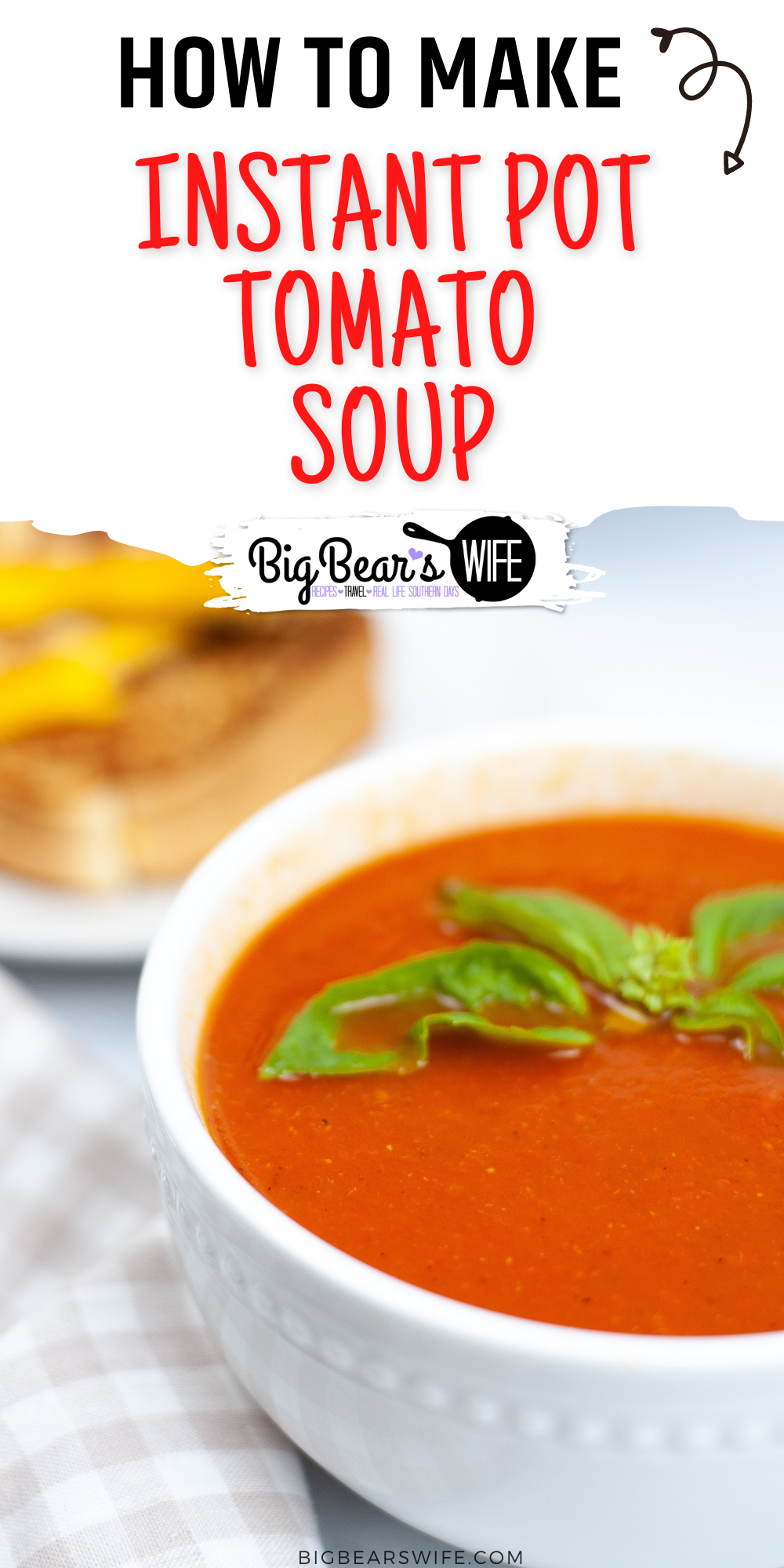 This Instant Pot Tomato Soup recipe is a great soup to make in the Instant Pot and only takes about 45 minutes to come together for a great lunch or dinner! Perfect to serve with grilled cheese sandwiches!  via @bigbearswife