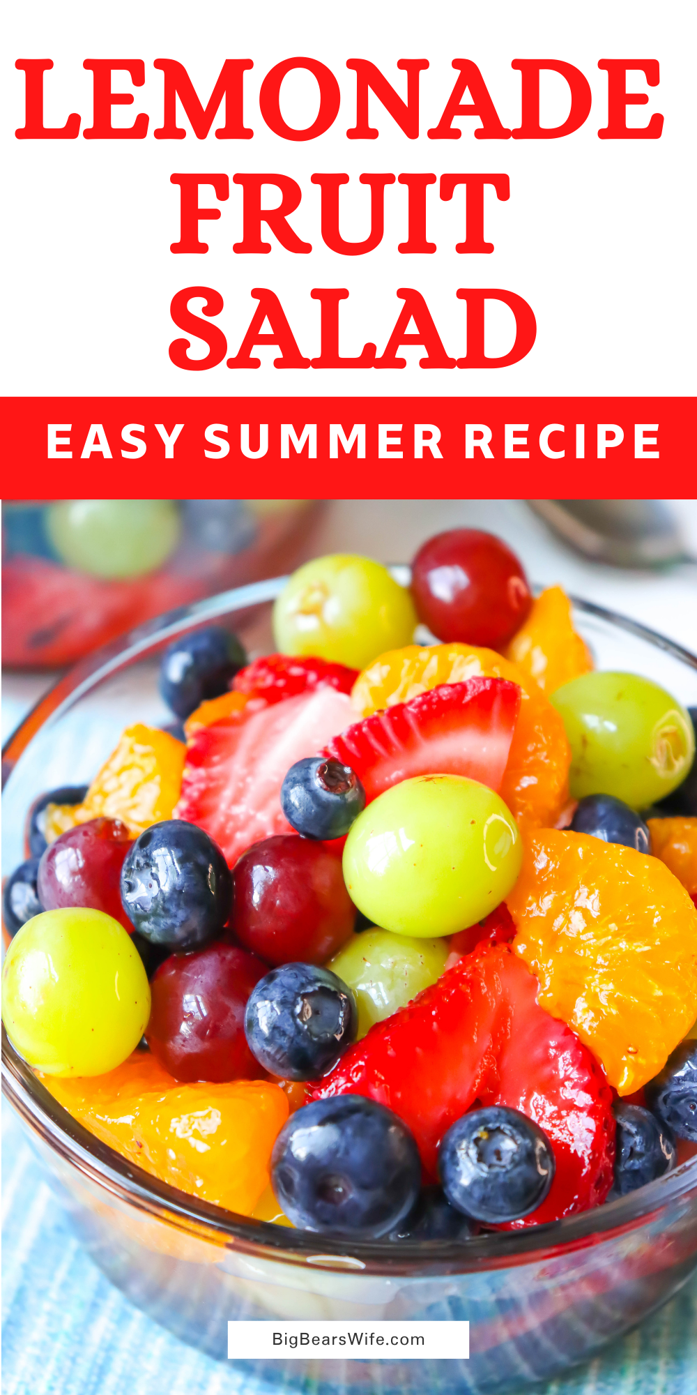 This easy Lemonade Fruit salad is made with fresh fruit and frozen lemonade, for that perfect summer fruit salad!  via @bigbearswife