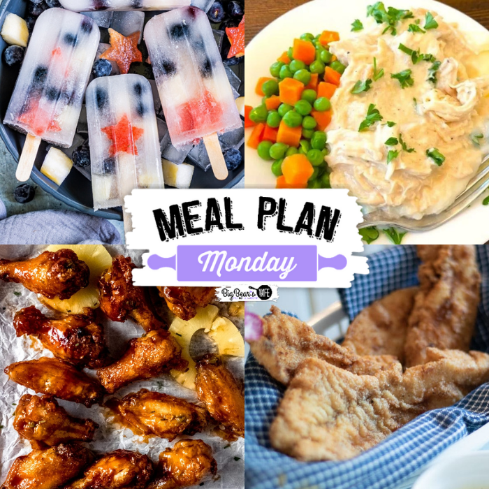 Meal Plan Monday 269 – featuring recipes like Chicken and Gravy Over Mashed Potatoes, Hawaiian Style Chicken Wings, Southern Fried Fish and Lemonade Fruit Popsicles!