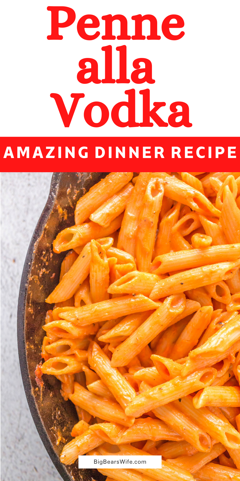 This Penne alla Vodka recipe is ready in under 30 minutes with perfectly cooked penne pasta, a creamy homemade tomato vodka sauce and fresh parmesan cheese. Not a fan of vodka? No problem! We can change it out for chicken broth!  via @bigbearswife