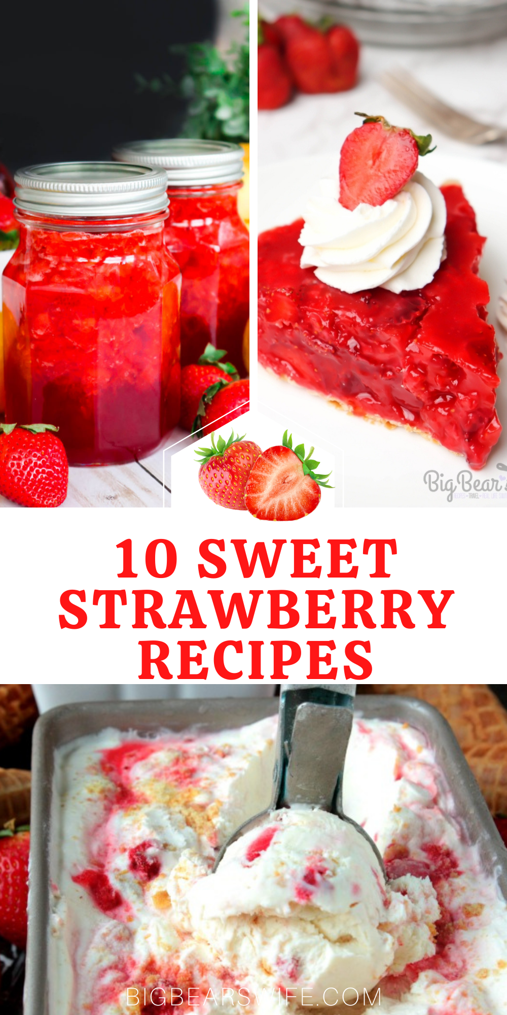 Summer weather is here which means it is time for tons of strawberry recipes! Here you'll find 10 sweet strawberry recipes that are perfect for those ripe summer strawberries!  via @bigbearswife