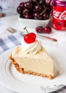 Slice of Cherry Coke Float Pie on White plate