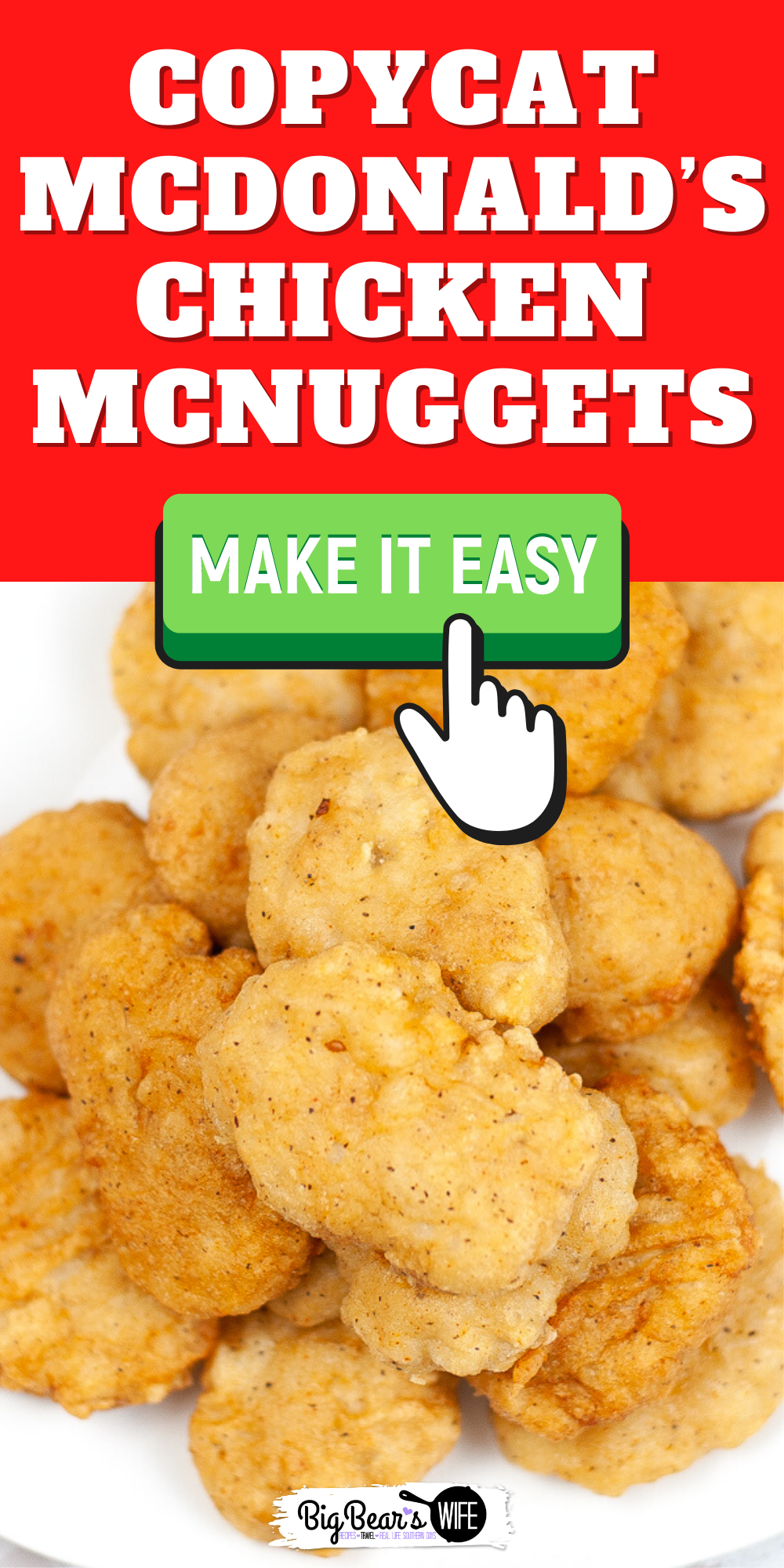If your kids love McDonald's Chicken McNuggets but you want to make more meals at home, you're going to love this recipe for Copycat McDonald's Chicken McNuggets! via @bigbearswife