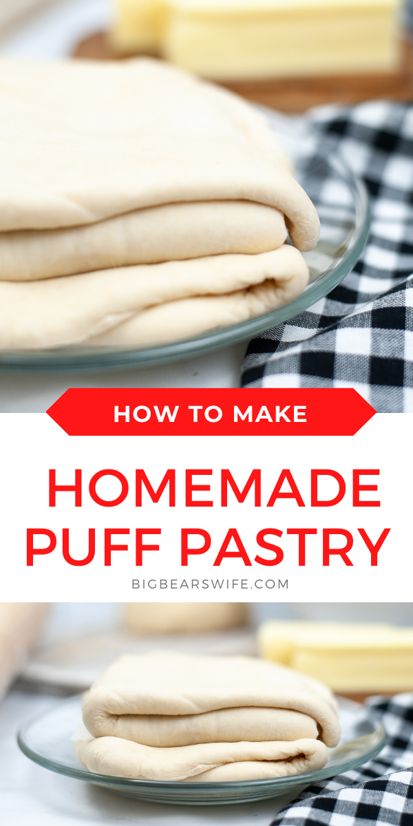 Love making recipes with frozen puff pastry but want to try your hand at making it from scratch? Let me show you How to make Homemade Puff Pastry at home with flour, salt, butter and water! via @bigbearswife