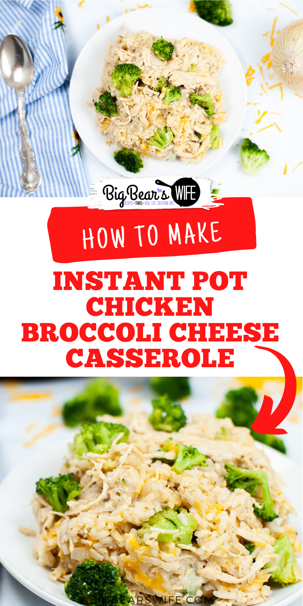 Make a homemade Instant Pot Chicken Broccoli Cheese Casserole in your instant pot for a one pot, family favorite meal that is easy on time and budget.  via @bigbearswife