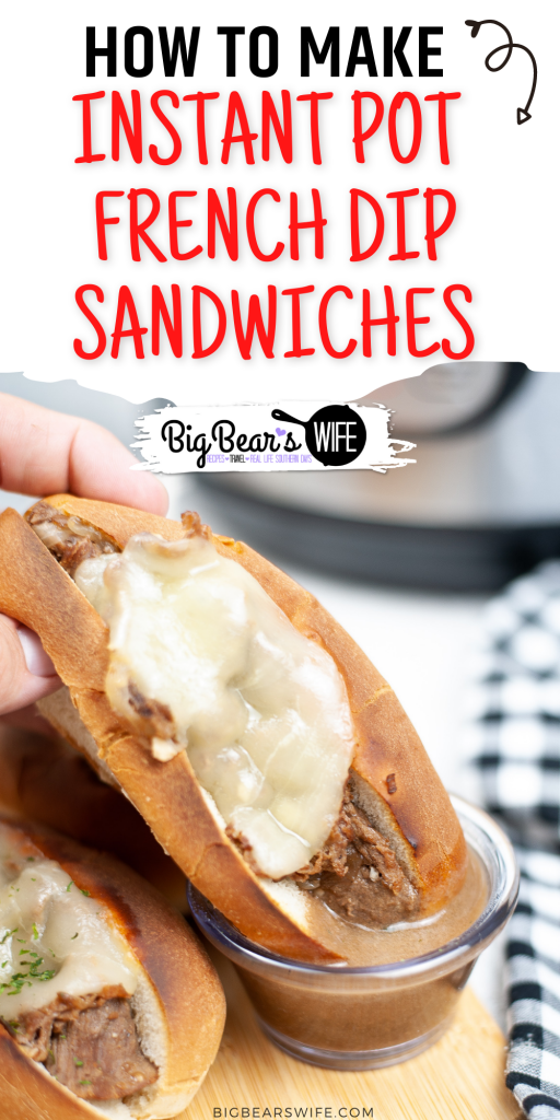 Instant Pot French Dip Sandwiches - Throw in your meat, seasonings, and makings for the French dip, and wait for your IP to tell you dinner is ready! Top these delicious sandwiches with a few slices of  provolone and toast under the broiler in the oven, and you have a filling meal that is quick and easy!