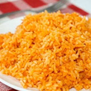 Homemade Mexican Rice on a white plate