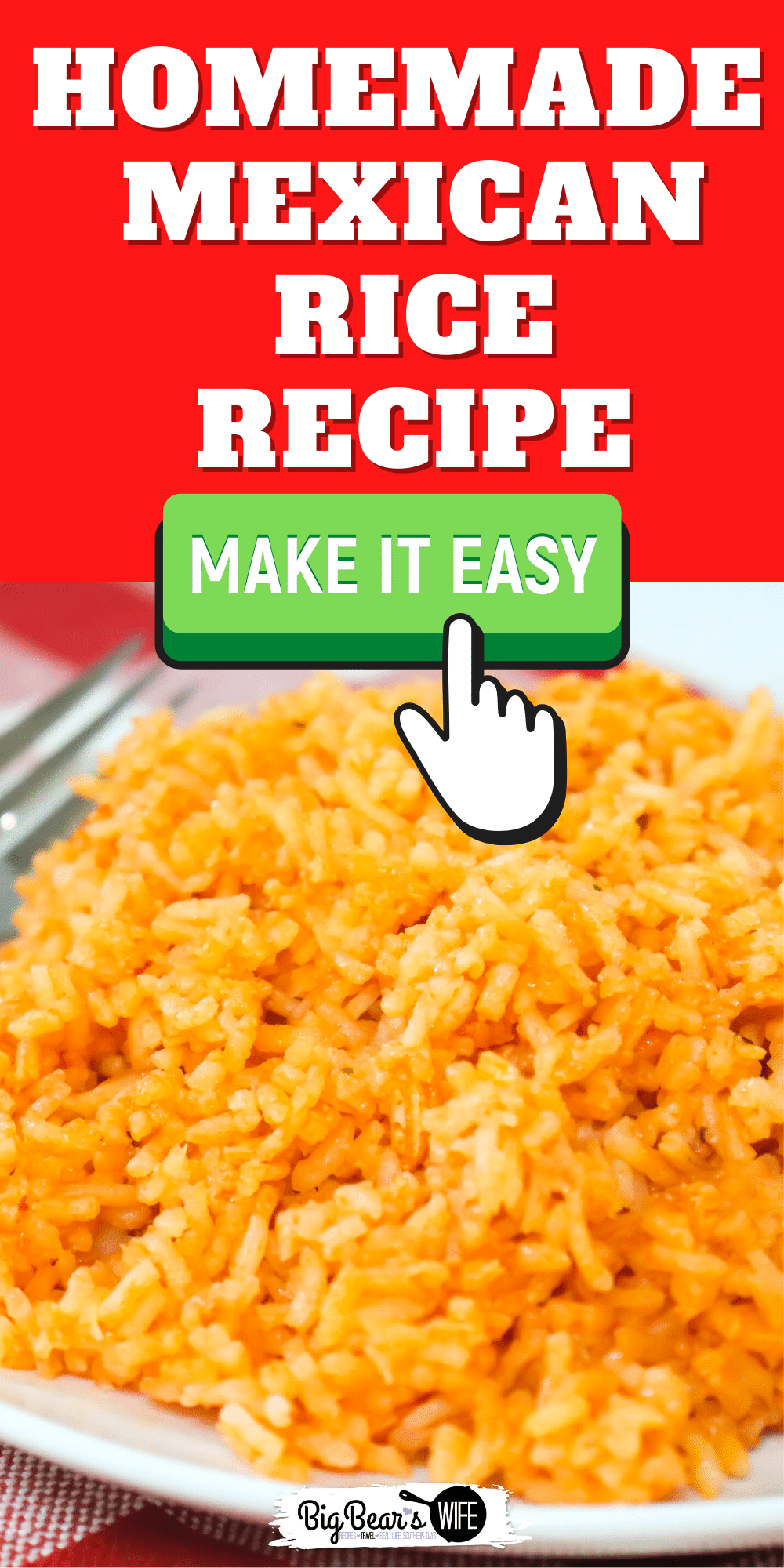 Homemade Mexican rice is so easy to make and taste just like the rice from the Mexican restaurants! You'll love this homemade version that is perfect for serving with enchiladas, tacos, chicken, shrimp or just with a side of queso!  via @bigbearswife
