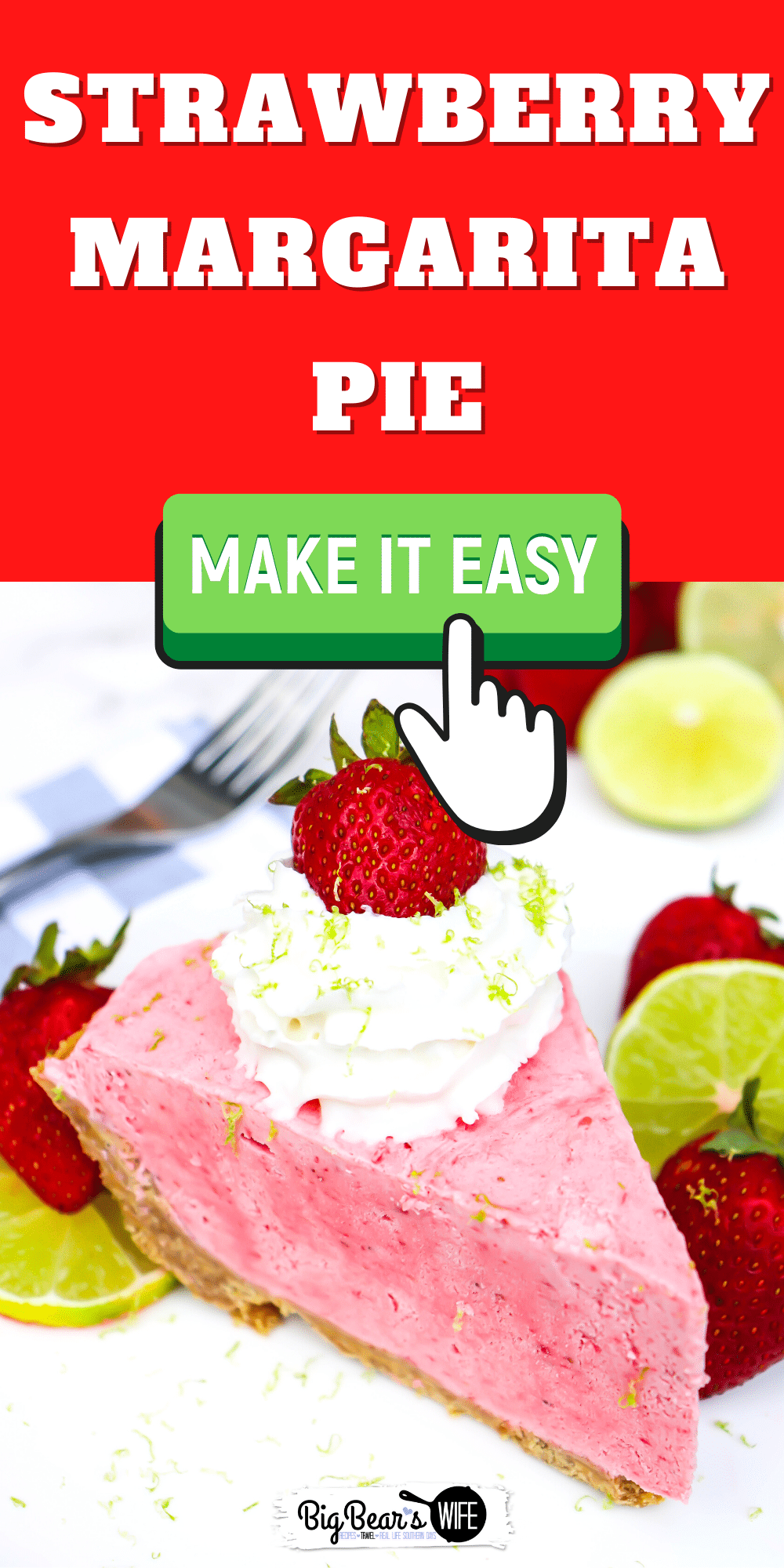 Need a treat to cool you down? Try this easy Strawberry Margarita Pie. A homemade no-bake dessert with all the flavors of a frozen strawberry margarita (without the hangover).  via @bigbearswife