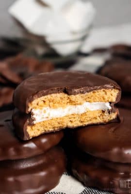 COPYCAT LITTLE DEBBIE CHOCOLATE MARSHMALLOW PIES WITH BITE MISSING (1)