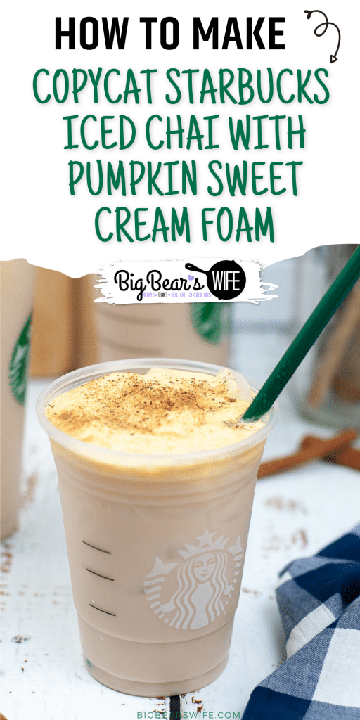 This Copycat Starbucks Iced Chai with Pumpkin Sweet Cream Foam is so easy to make and it's the perfect coffee house drink to make to make at home.