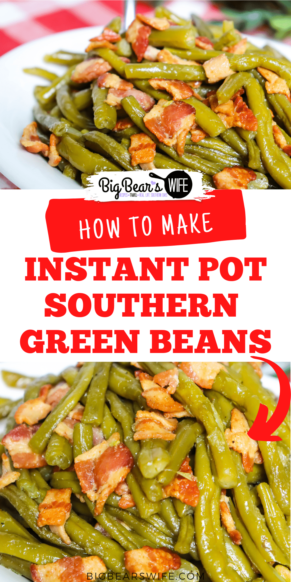 These Instant Pot Southern Green Beans taste just like slow cooked southern green beans but only take about 45 minutes in the Instant Pot instead of hours on the stove! via @bigbearswife