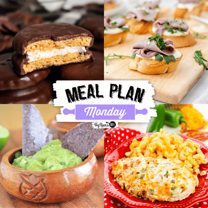 Welcome to this week’s Meal Plan Monday! So many awesome recipes to help with meal planning this week! We're  featuring recipes like, S'mores Cobbler, The Best Guacamole Ever, Jalapeño Popper Chicken, Roast Beef Crostini, and Homemade Chocolate Marshmallow Pies