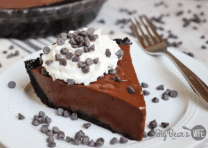 Triple Chocolate Pie - A homemade, creamy and amazing chocolate pie that has a chocolate cookie crust, chocolate pie filling and topped with lots of mini chocolate chips!