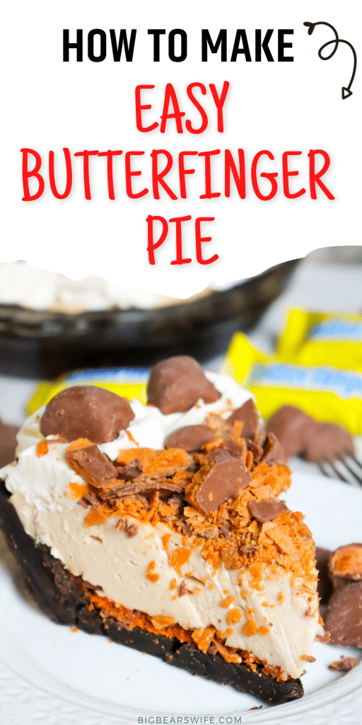 Love Butterfinger® candy bars? This sweet Butterfinger Pie is packed full of Butterfinger candies, peanut butter and chocolate. An easy, no bake pie for the chocolate lover in your life that likes a bit of crunch. 