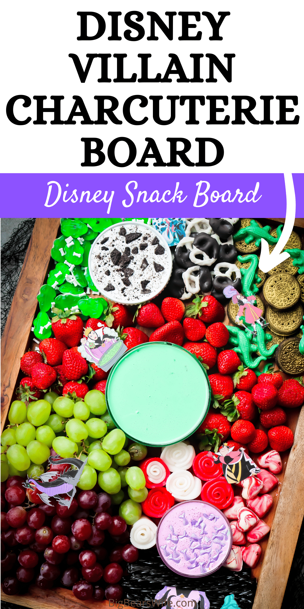 We're celebrating all of the Disney Villains with this Disney Villain Charcuterie Board! It is a fun Disney Snack board to celebrate our favorite Villains for Halloween! via @bigbearswife