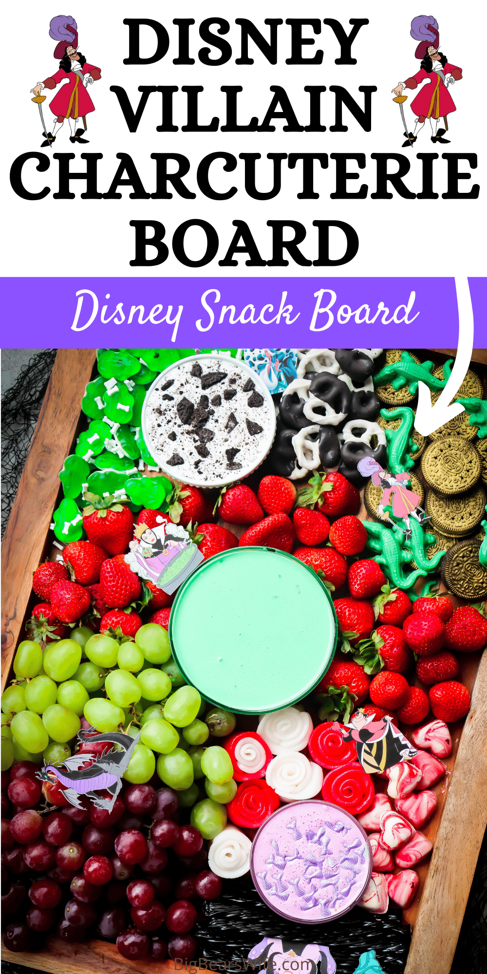 We're celebrating all of the Disney Villains with this Disney Villain Charcuterie Board! It is a fun Disney Snack board to celebrate our favorite Villains for Halloween! via @bigbearswife