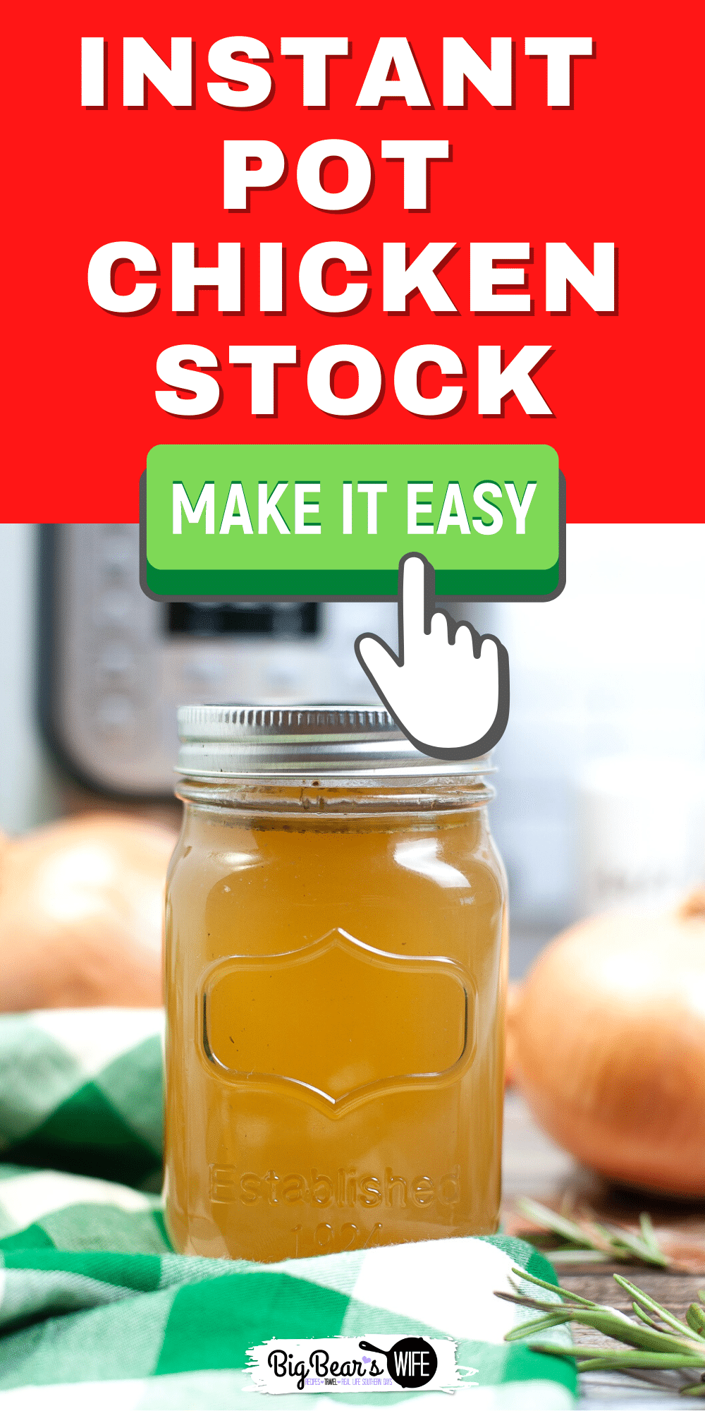 Don't toss those chicken bones into the trash! Turn them into the most amazing chicken stock with this easy recipe for Instant Pot Chicken Stock! Perfect for soups, casseroles, sauces and pot pies! via @bigbearswife